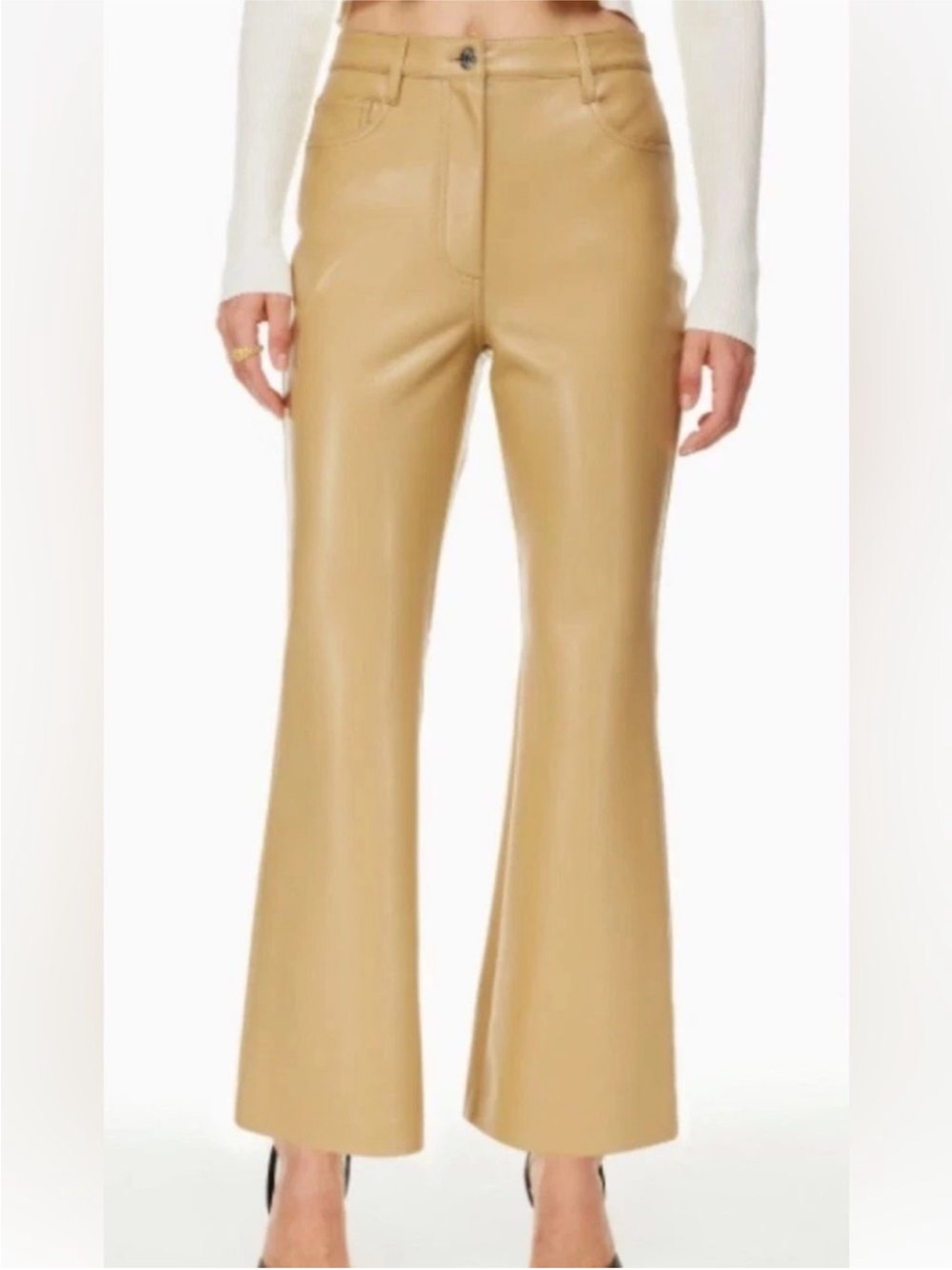 Aritzia Wilfred The Melina Flare Pant Faux Leather Sandy Beige Size 0